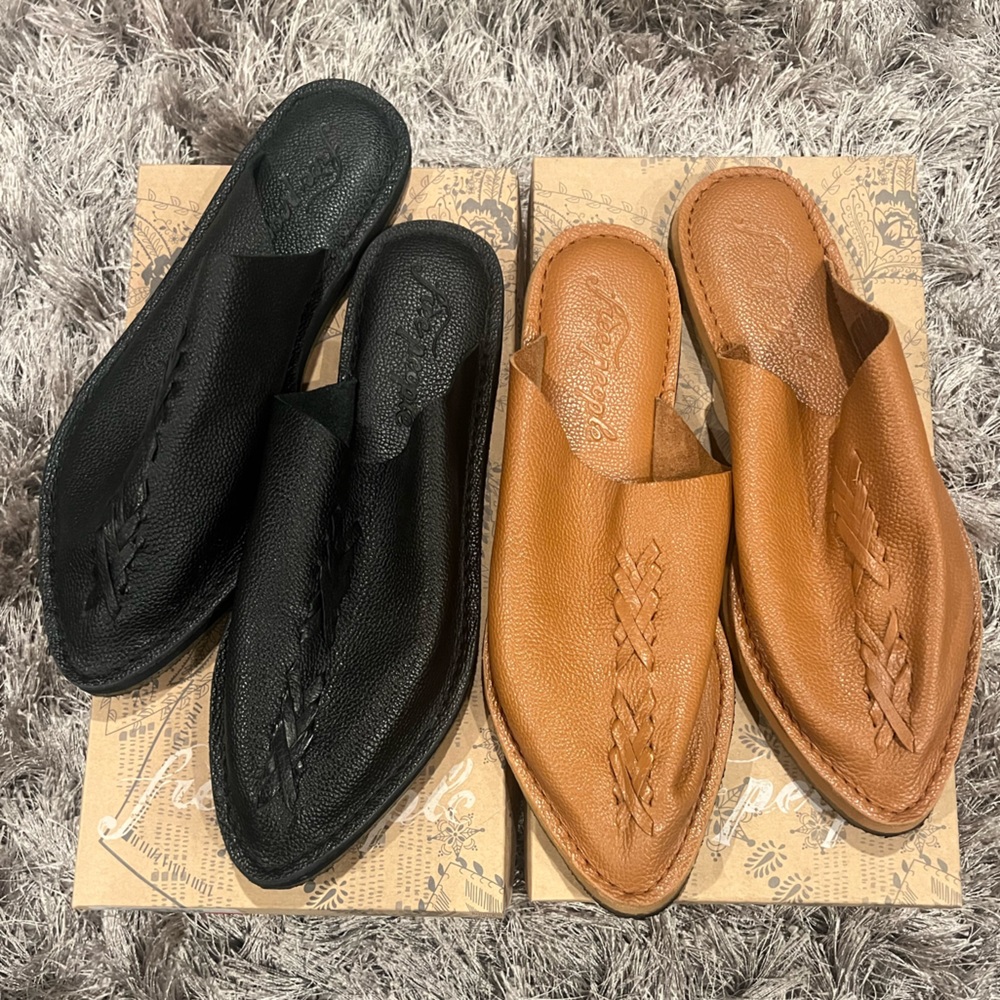 Free People Black and Tan Mules